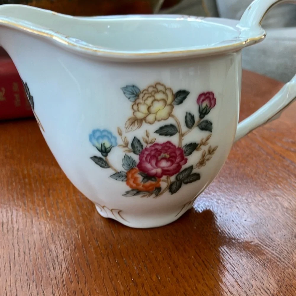 Vintage Charm Crest Mayfair Creamer Floral Gold trim Footed Porcelain Japan